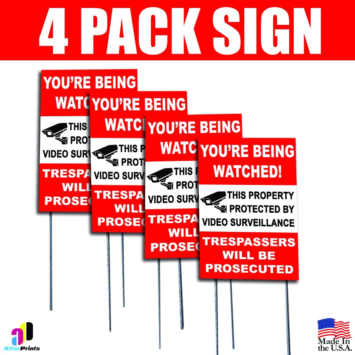 4X You’re Being Watched! Coroplast Sign Plastic Indoor Outdoor Window Stake